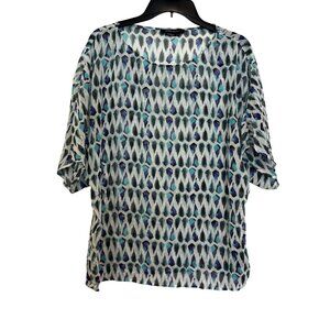 BCBGMAXAZRIA Sheer Blouse Small Multicolor Abstract Print Short Sleeve Top